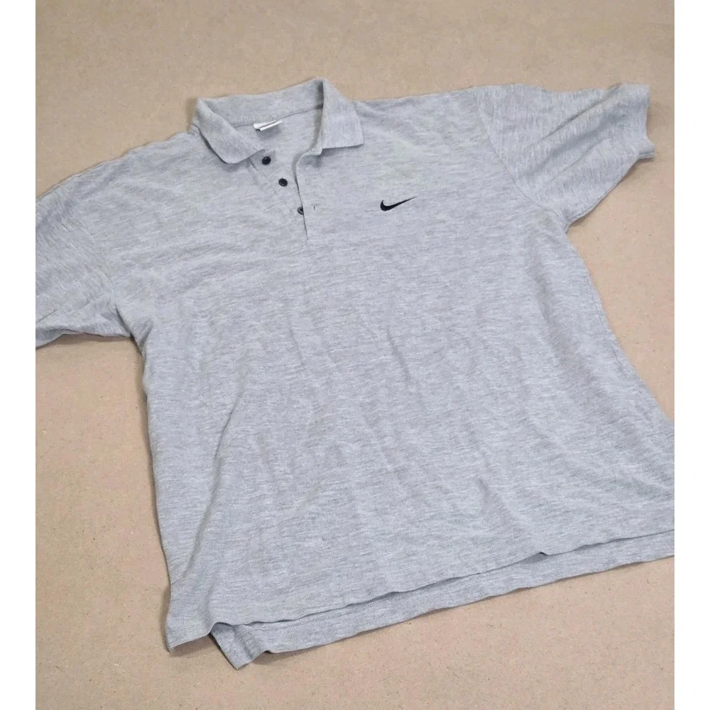 Nike Polo Shirt Mens L Gray Vintage 90s Y2K Short Sleeve Embroidered Swoosh